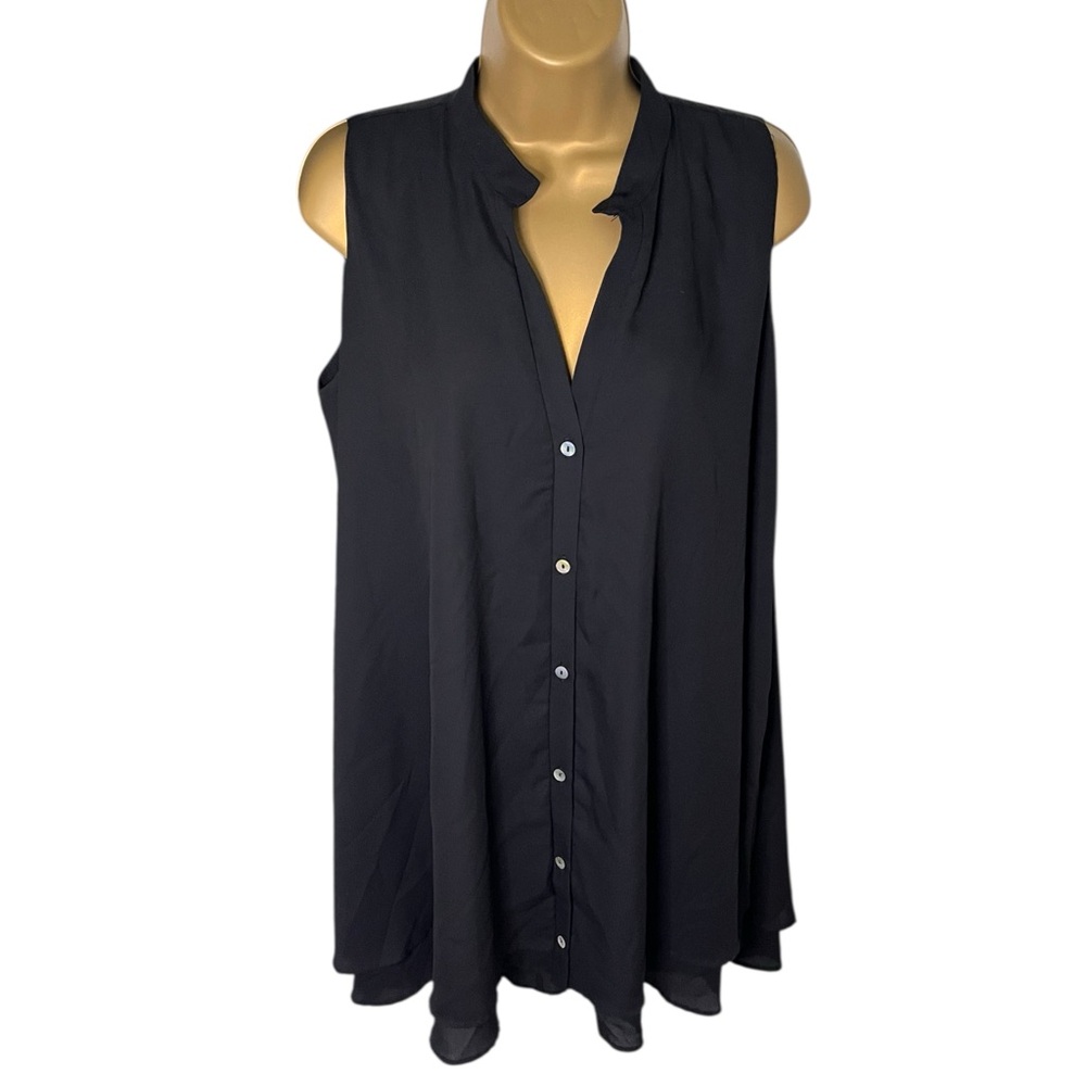 Vtg 90s Y2K Adrienne Sleeveless Button Front Mini Shirt Dress Black Small